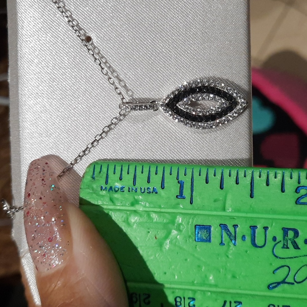 NWT BLACK MARQUISE CREATED DIAMOND NECKLACE SOLID STERLING SILVER CZ 18"